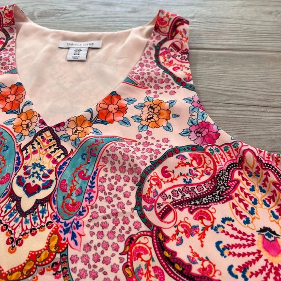 Tabitha Webb Womens Pink Multicolor Paisley Print V-Neck Tank Top Size Medium - Picture 3 of 6